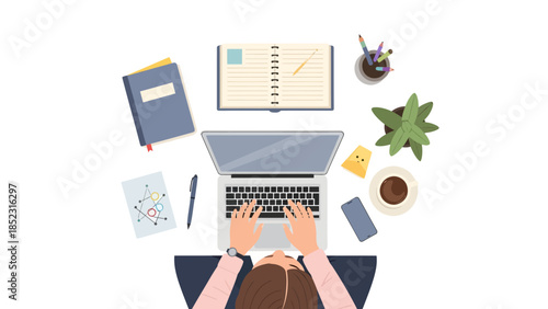 Person Working on Laptop Computer Top View.