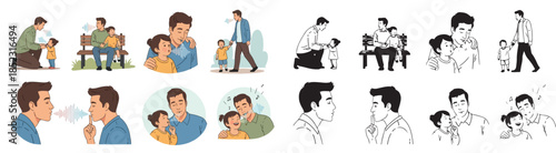 Father and child bonding moments in various scenes