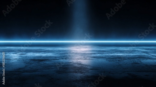 Blue Lit Abstract Background with Reflected Light and Dark Textured Floor