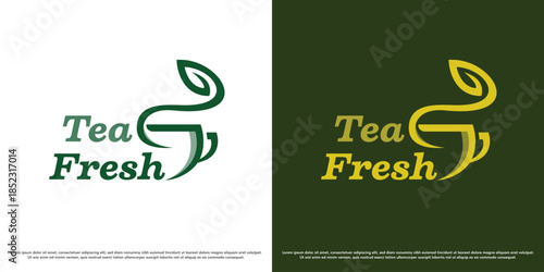 Hot tea restaurant logo design illustration vector. Silhouette of tea in a hot cup. Icon symbol of a fresh delicious smelling drink.