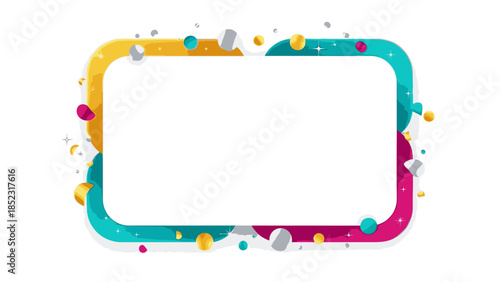 Colorful frame with confetti and streamers for New Year 2026 on a white background, ideal for celebrations and party decorations.