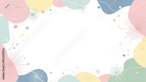 Colorful abstract frame with pastel balloons and confetti, celebrating Frame New Year 2026 with a festive and joyful mood against a white background.