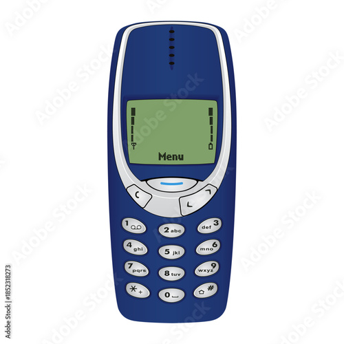 Old cell phone with physical keyboard. Mobile communication device. Editable EPS 10 vector graphic illustration isolated on white background.