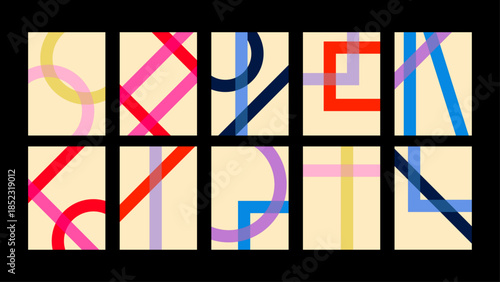 Abstract linear poster set with sharp and smooth lines. Contemporary minimalist backgrounds for interior decor and graphic design.