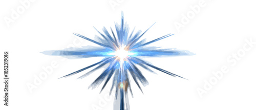 Vetor de explosão de luz azul brilhante com raios estelares e efeito flare isolado em fundo branco.