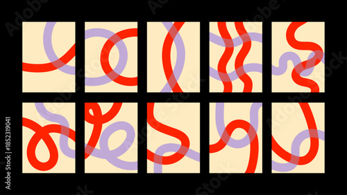 Set of minimalist abstract line artworks. Clean modern backgrounds suitable for posters, presentations and digital design.