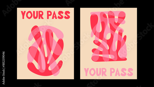 Modern doodle style pass ticket with colorful abstract shapes and hand drawn elements. Ideal for party events, festivals, creative branding and passes.