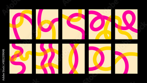 Linear abstract poster set with balanced curves and angles. Minimal backgrounds for contemporary interiors and layouts.