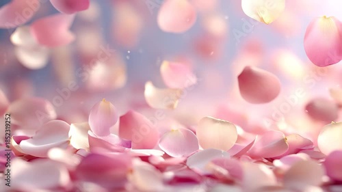 降り積もるたくさんのピンク色の花びらの背景