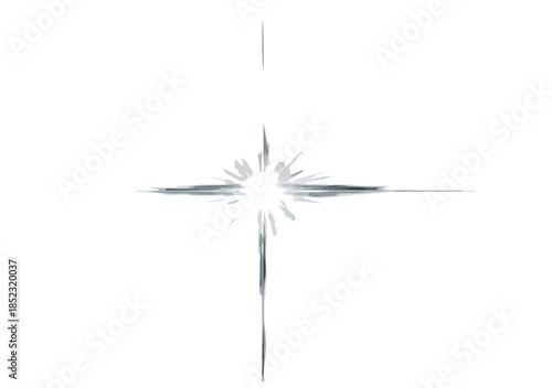 Brilho estelar prateado com quatro pontas radiantes em fundo isolado, efeito de luz cintilante.