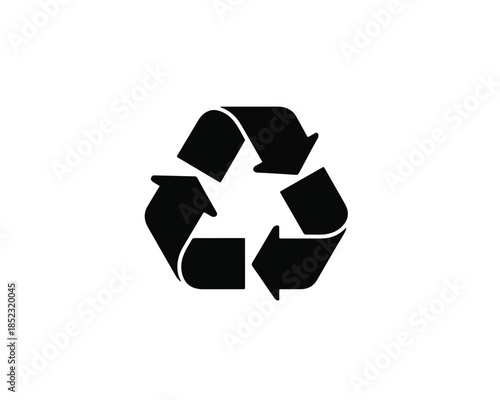 Ícone preto do símbolo universal de reciclagem com fundo branco, ilustração vetorial simples.