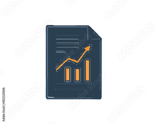 Ícone de documento com gráfico de barras e seta ascendente, simbolizando crescimento financeiro e análise de dados.