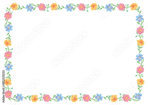 Watercolor gentle tricolor floral rectangular frame