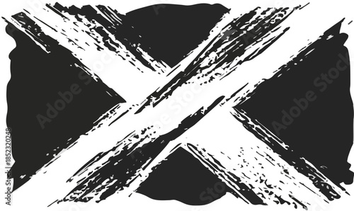 Bandeira escocesa estilizada com pinceladas grossas e textura grunge em fundo transparente.