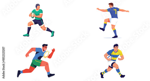 Rugby players in action with transparent background