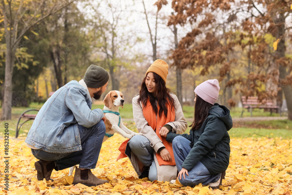 © Pixel-Shot - Happy family with Beagle dog in autumn park © Pixel-Shot - Happy family with Beagle dog in autumn park
