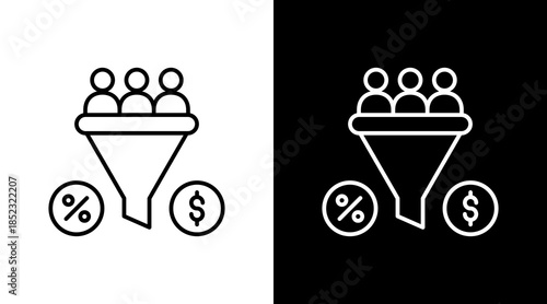 Conversion Rate Outline White Icon Set Design