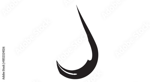 Closeup silhouette of a curved fishing hook against a plain background.