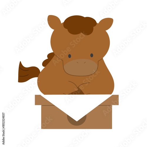 午年イラスト素材｜鏡餅台にちょこん乗り馬