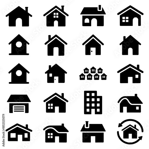 Grid of black house silhouettes in vector illustration