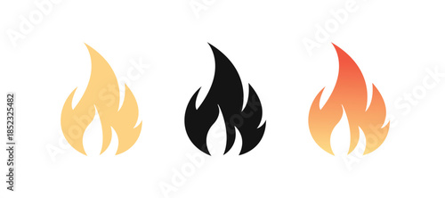 Vector fire flame icon set with burning orange flames and heat symbol design
