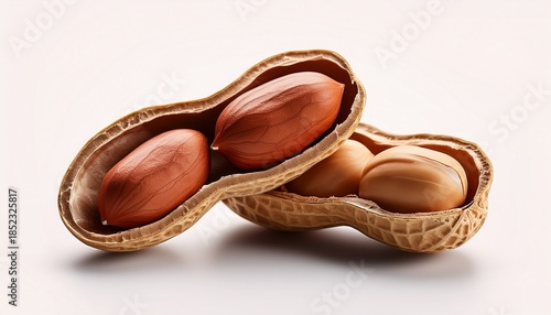 Two Peanut Shells Open Revealing A Single Peanut Each