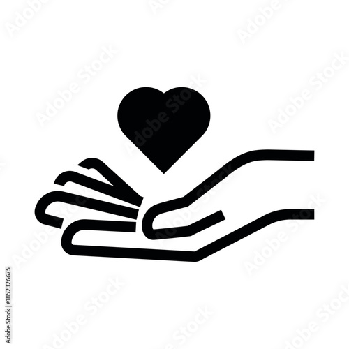 A vector love gesture icon depicting a hand holding a heart symbol representing care and support.