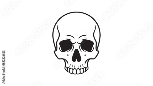 Minimal black-and-white skull illustration icon for graphic design and decor.