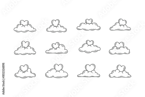 Hand drawn cloud and heart icons
