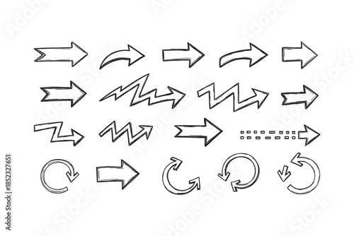 Hand drawn sketchy arrow doodle set