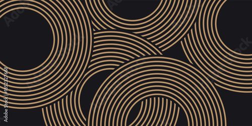 Doodle banner with brown ramen pattern on black background. Wave abstract pattern. vector illustration