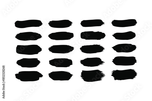 Set of black brush strokes and paint swatches