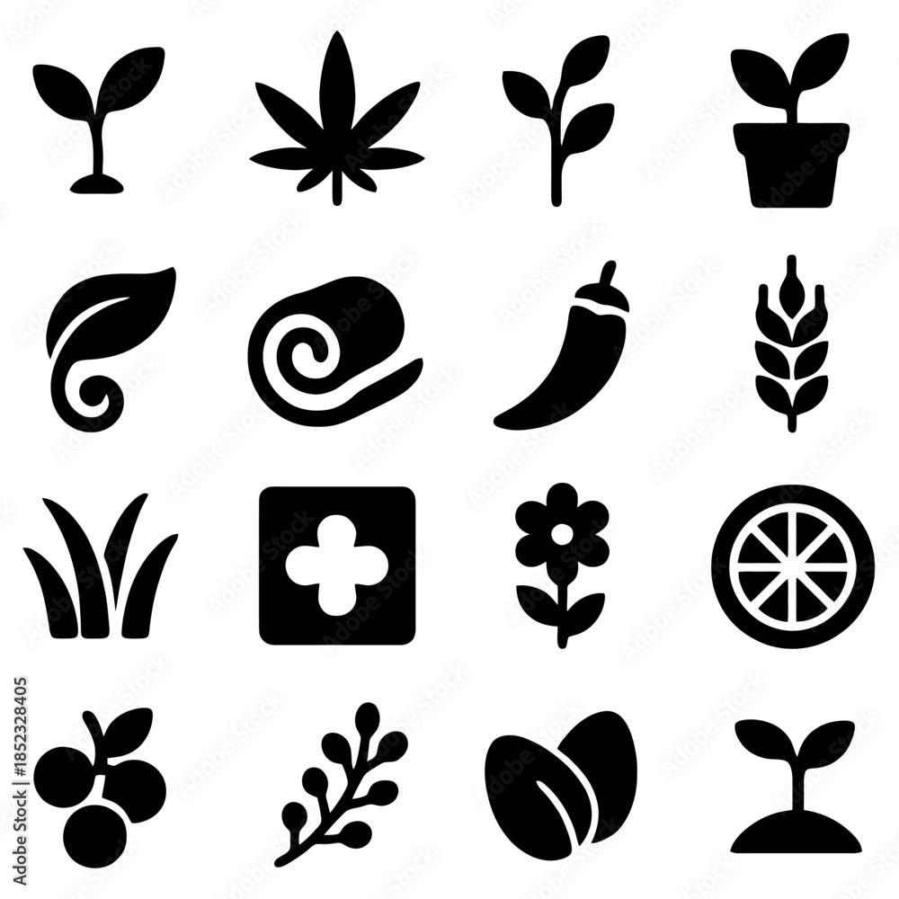 Fototapeta premium Plant Icons Collection: A collection of diverse plant icons in a simple graphic. this illustration showcases the beauty and essential elements of the natural world.