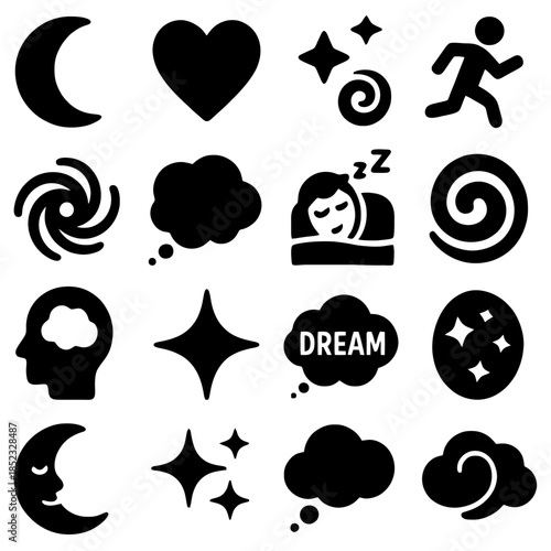 Dreaming Silhouette Set: Capturing the essence of dreams and aspirations, this collection of sleek, monochromatic silhouettes embodies imagination, hope, and the intangible realms of the mind.