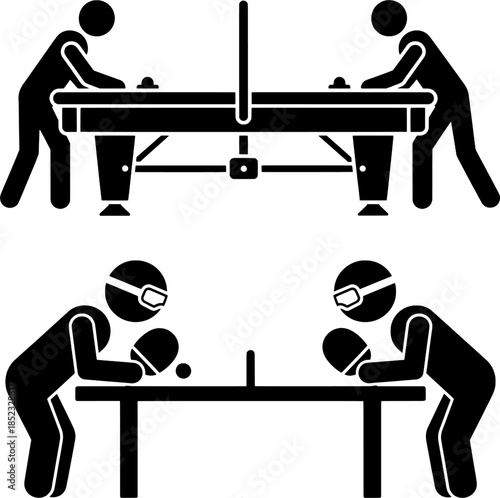 Air Hockey and VR Table Tennis Stick Figure Icon Set