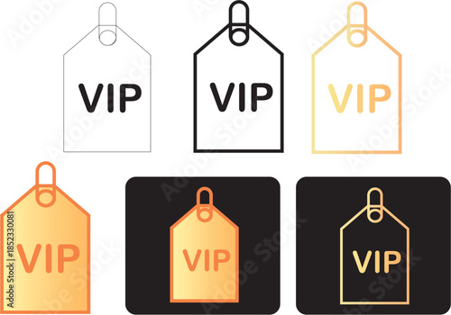 Modern VIP Tag Icons Set in Various Colors, Representing Exclusive Premium Membership Benefits, Special Offers, and Loyalty Programs with a Sleek in Minimalist Design