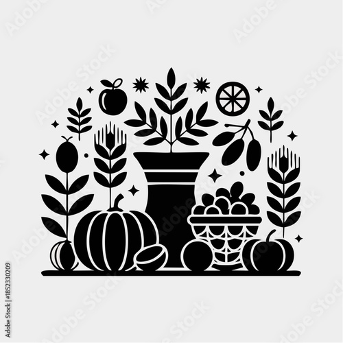 Black silhouette of harvest elements symbolizing gratitude season
