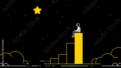 Person contemplating under starry night sky abstract illustration
