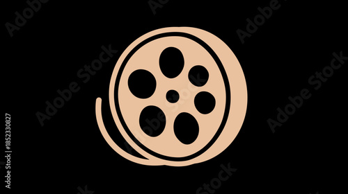 Film reel icon on black background representing cinema and entertainment