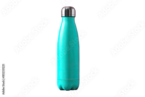 Aqua insulated bottle with a silver lid on a dark background