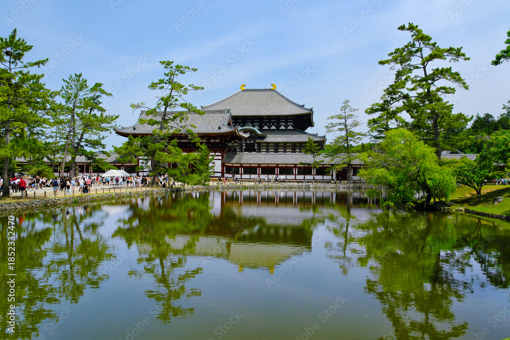 Naklejka premium 新緑の東大寺大仏殿と鏡池 奈良県 