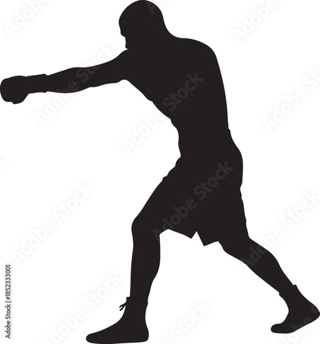 Boxer Throwing Punch Vector Silhouette