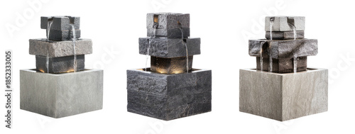 Three layered stone water fountains with downward cascading water