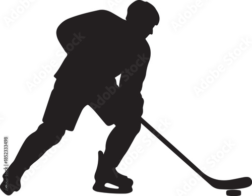 Hockey Player Swinging Stick Vector Silhouette