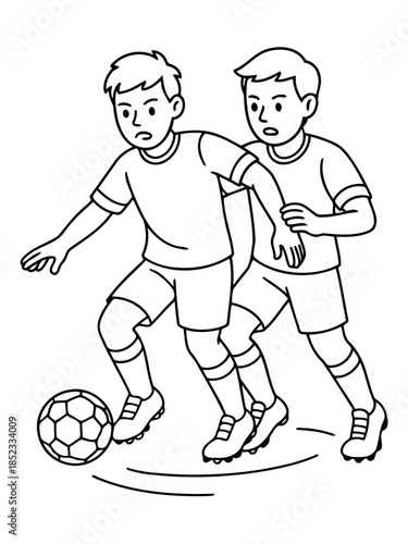 Football Match: Illustrative soccer game, two players fighting for football during a match, captures energy and sport.