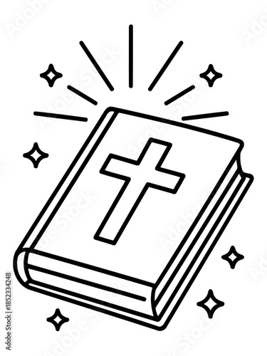 The Illuminated Scripture: The open book of faith. Featuring the cross prominently, surrounded by radiant light, invites contemplation.