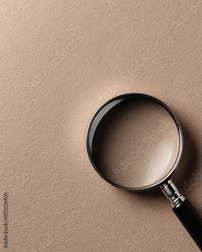 Magnifying Glass on Textured Beige Background with Soft Lighting and Sharp Focus
