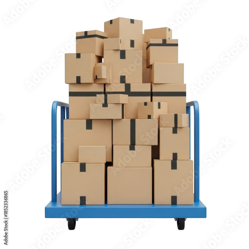 Stack of boxes on cart isolated on transparent background