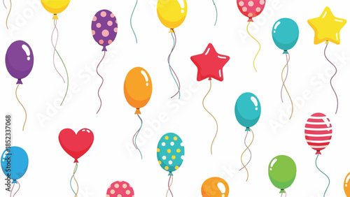 Colorful illustration of balloons and stars on white background for celebration or party decoration