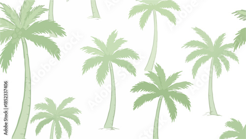Illustration of multiple green palm trees on a white background in a flat, minimalist style with a calming and natural mood.